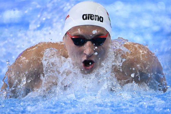 Doha, 2024. február 13. Márton Richárd a férfi 200 méteres pillangóúszás előfutamában a dohai vizes világbajnokságon 2024. február 13-án. MTI/Kovács Tamás