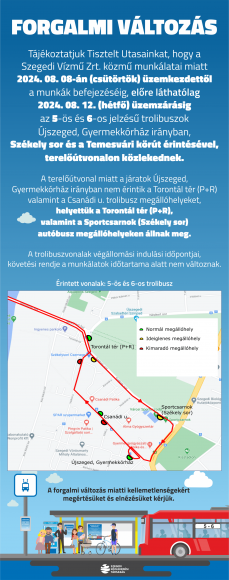Forgalmi változás az 5-ös és a 6-os trolibuszok vonalán 