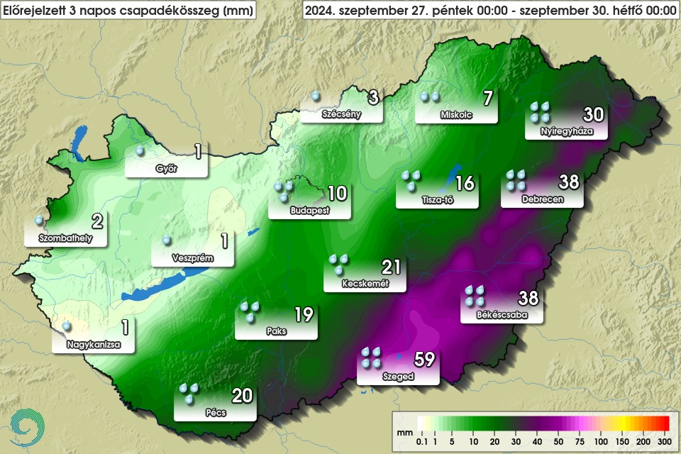 Várható csapadék Debrecenben