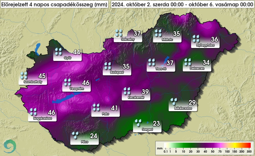 Debrecen csapadék-előrejelzés