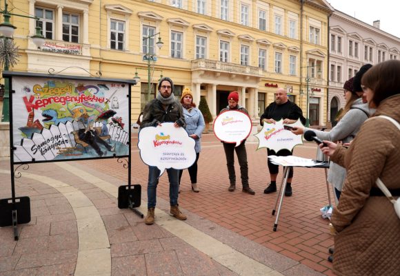 Szeged, Somogyi könyvtár, Képregényfesztivál, sajtótájékoztató, Klauzál tér