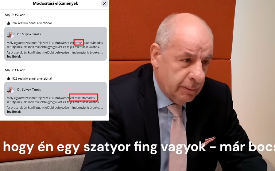 Sulyok Tamás kitörölte a Facebook-posztjából, hogy "orosz" támadás érte Munkácsot