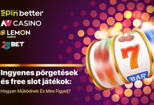 Forgó nyerőgép 7-es és BAR szimbólumokkal, háttérben kaszinófényekkel és online kaszinólogókkal, amely az ingyenes pörgetéseket és free slot játékokat szemlélteti.