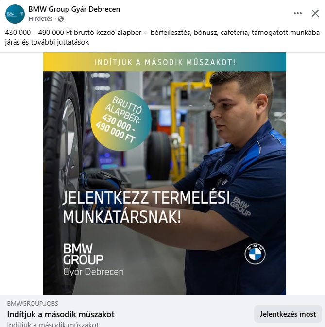 A debreceni BMW álláshirdetése