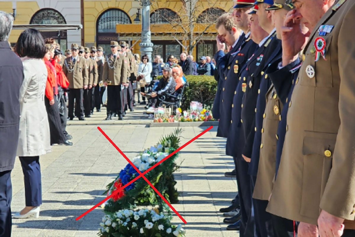 Eltüntették az orosz koszorút a debreceni Kossuth-szoborról