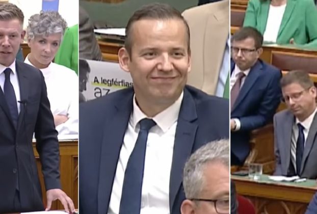 Magyar Péter kifigurázta Toroczkait és Gulyást a parlamentben