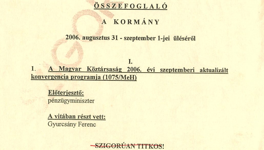 őszödi beszéd jegyzőkönyv