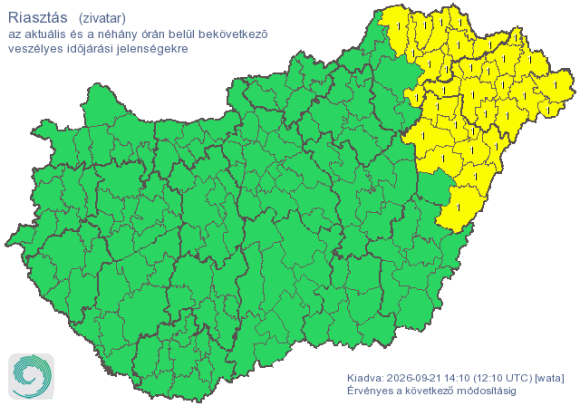 Zivatarok miatt adtak ki riasztást Hajdú-Bihar megyére